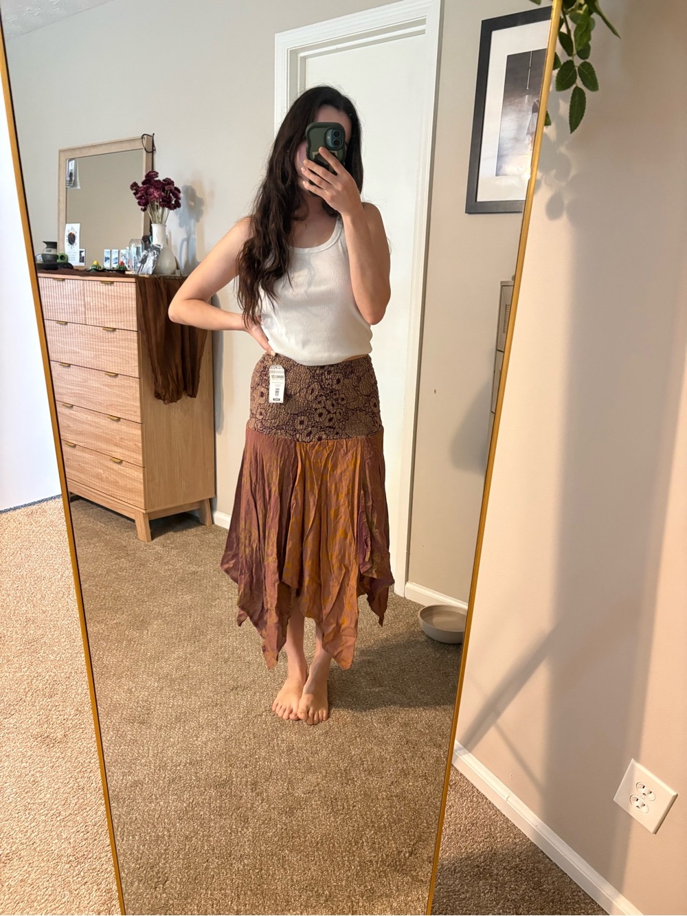 Boho Asymmetrical Handkerchief Skirt in Brown & Rust
